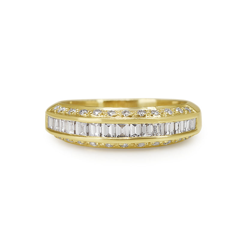 18ct Yellow Gold Baguette and Brilliant Cut Diamond Band Ring
