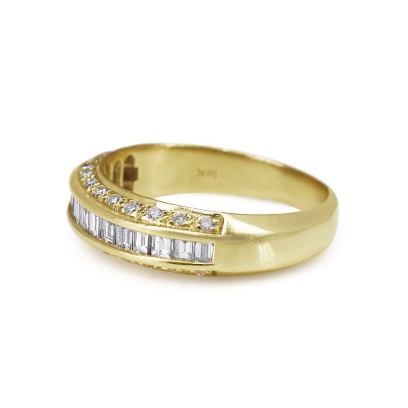 18ct Yellow Gold Baguette and Brilliant Cut Diamond Band Ring