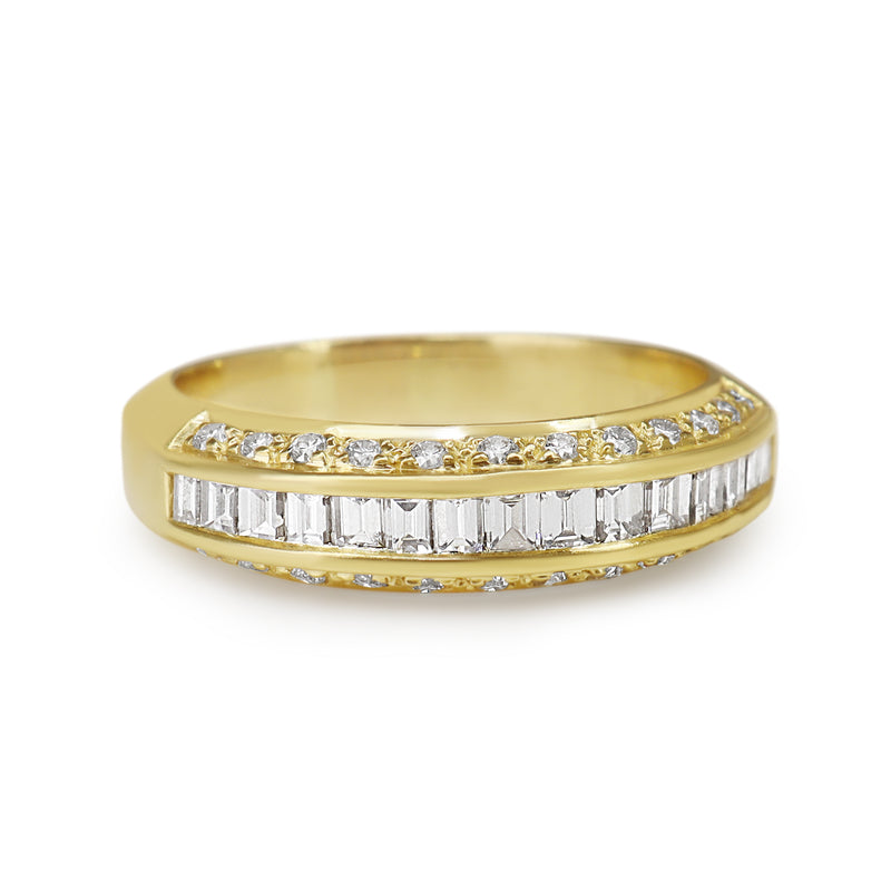 18ct Yellow Gold Baguette and Brilliant Cut Diamond Band Ring