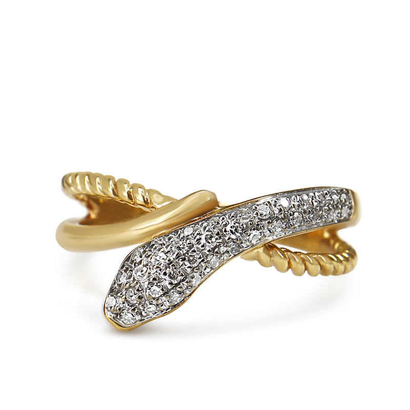 9ct Yellow and White Gold Diamond Snake Ring