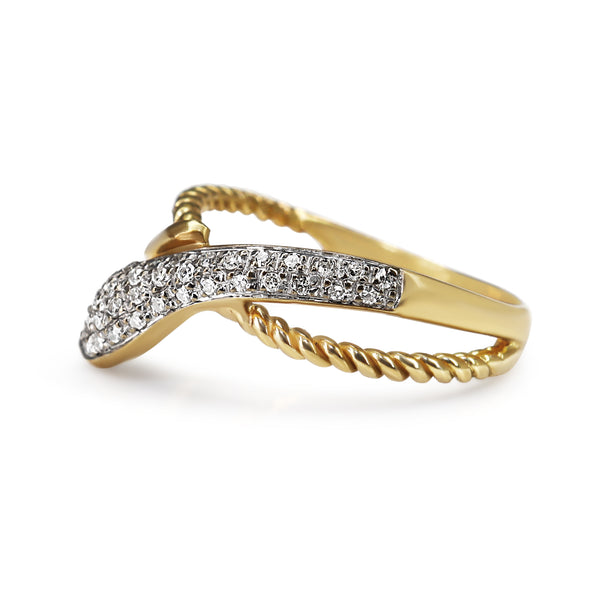 9ct Yellow and White Gold Diamond Snake Ring