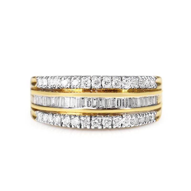 18ct Yellow Gold Baguette and Brilliant Cut Diamond Band Ring
