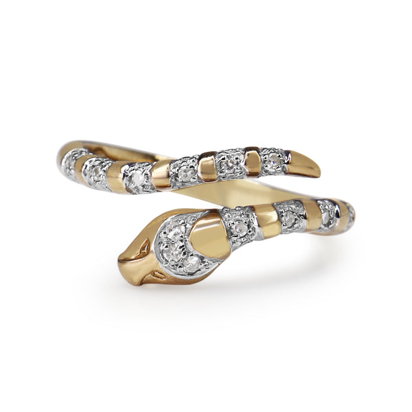 9ct Yellow and White Gold Diamond Snake Ring