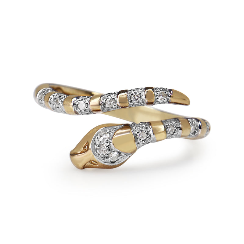 9ct Yellow and White Gold Diamond Snake Ring