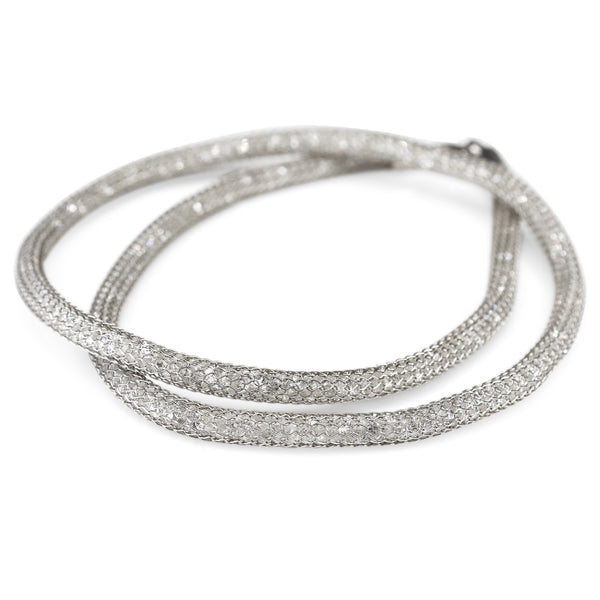 18ct White Gold Omega Style Mesh Wire Necklace Filled with Crystal