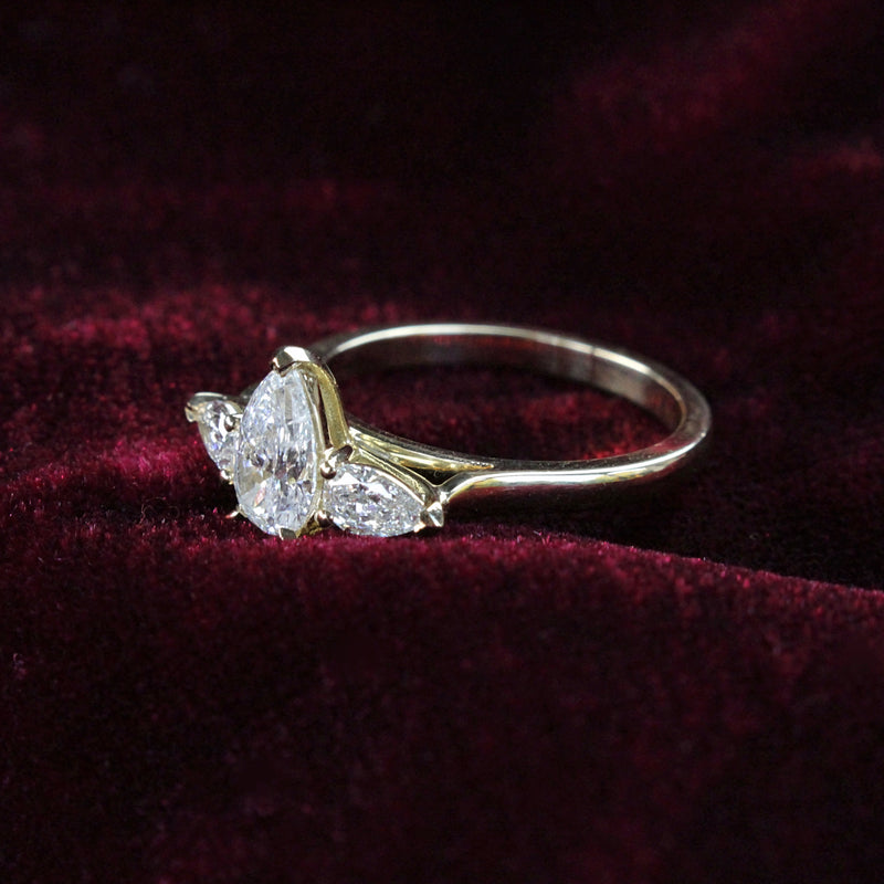 18ct Yellow Gold 3 Stone Pear Diamond Ring