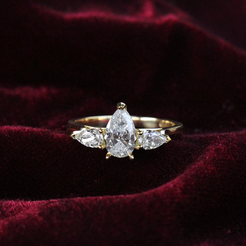 18ct Yellow Gold 3 Stone Pear Diamond Ring
