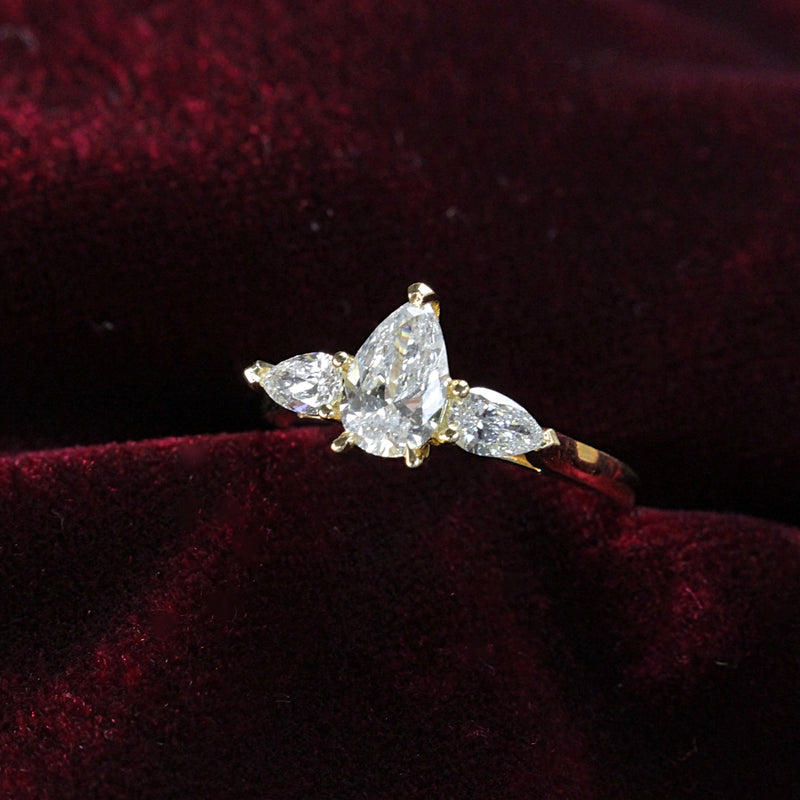 18ct Yellow Gold 3 Stone Pear Diamond Ring