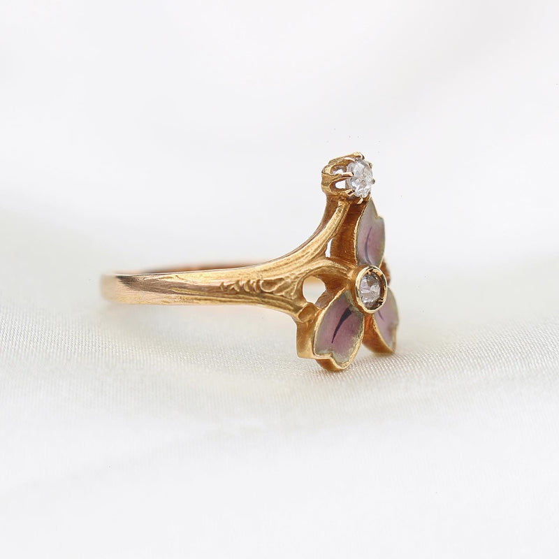 18ct Yellow Gold Antique French Enamel and Old Cut Diamond Ring