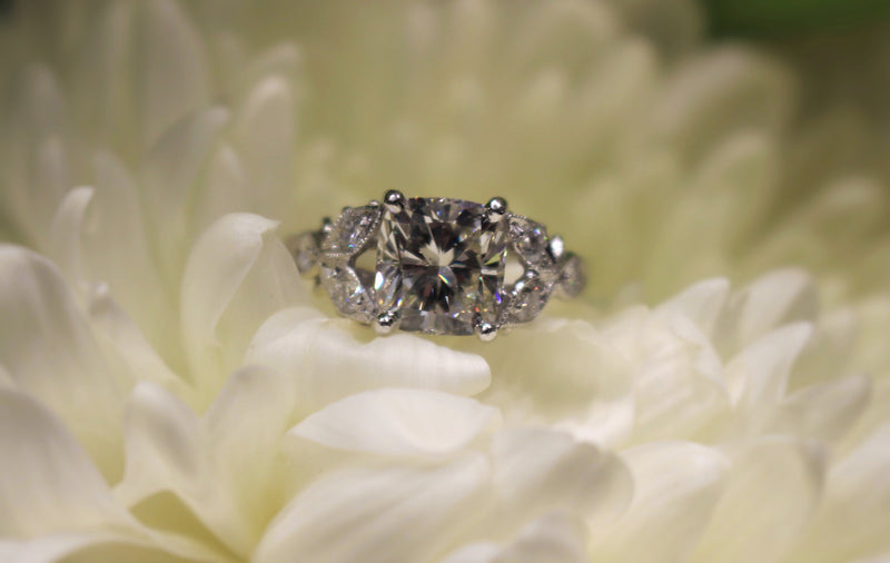 Platinum Cushion Vintage Style Diamond Ring