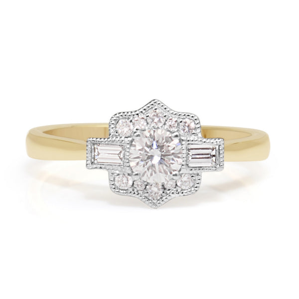18ct Yellow and White Gold Art Deco Style Diamond Ring