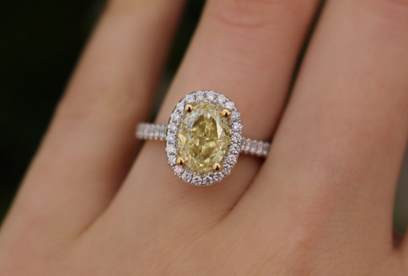 18ct Yellow and White Gold Fancy Yellow Oval Diamond Ring