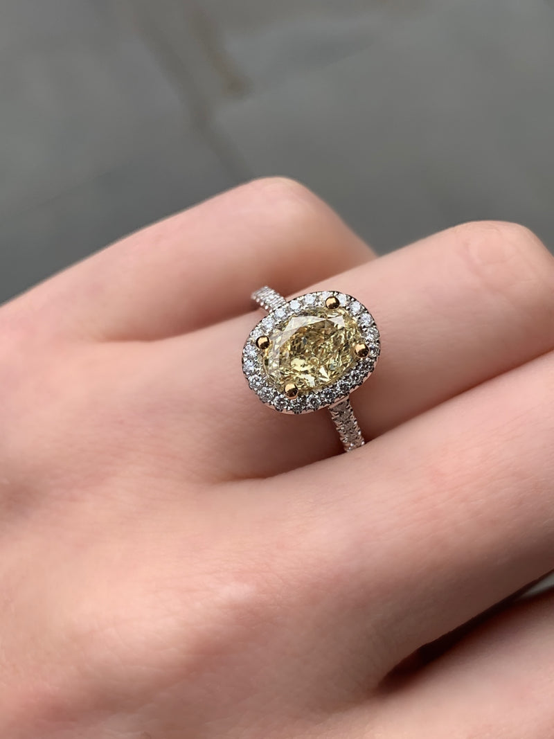 18ct Yellow and White Gold Fancy Yellow Oval Diamond Ring