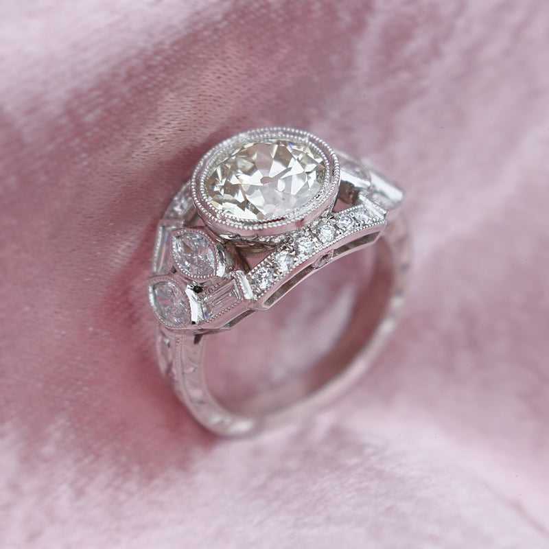 Platinum Art Deco Style Old Cut Diamond Ring