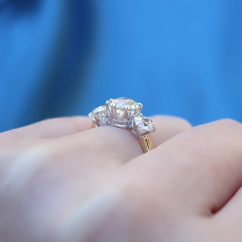 18ct Yellow and White Gold Victorian Style Old Cut Diamond 3 Stone Ring