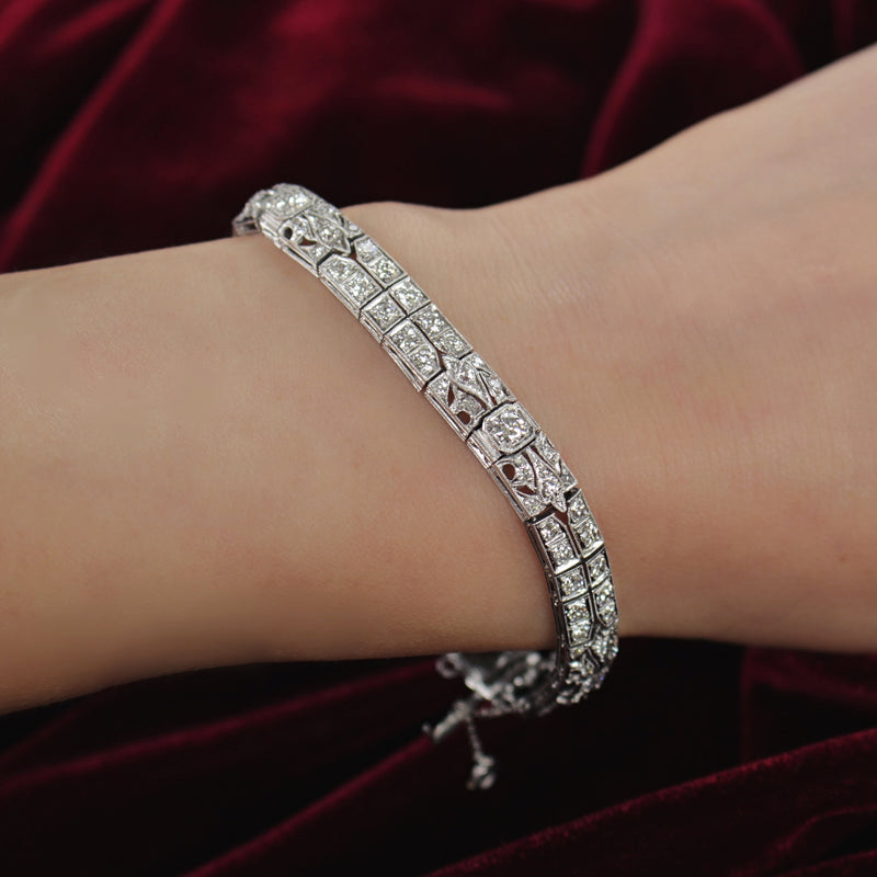 Platinum Art Deco Old Cut Diamond Bracelet