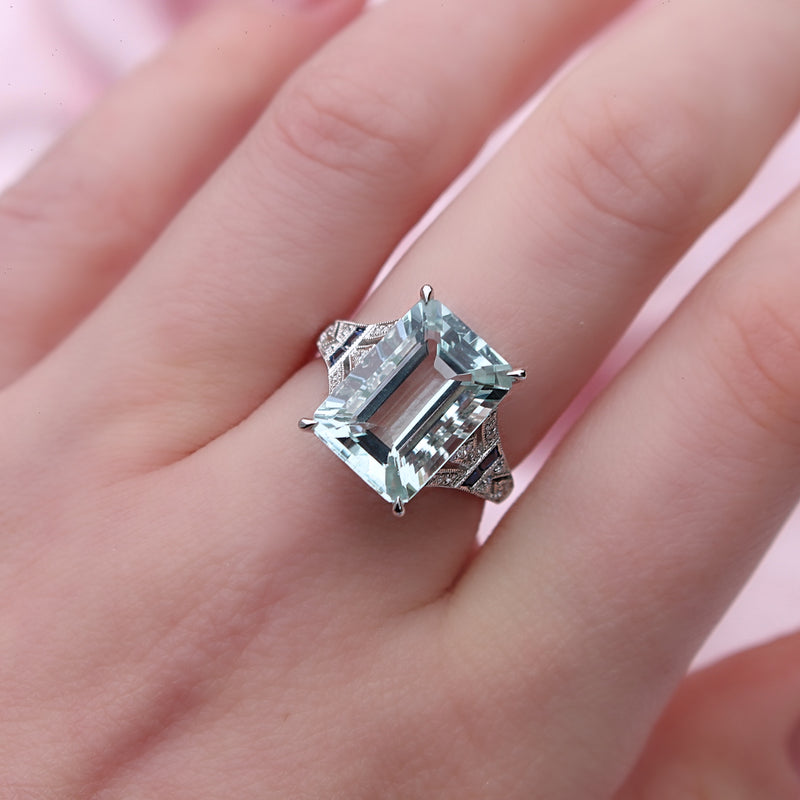 18ct White Gold Aquamarine, Sapphire and Diamond Ring