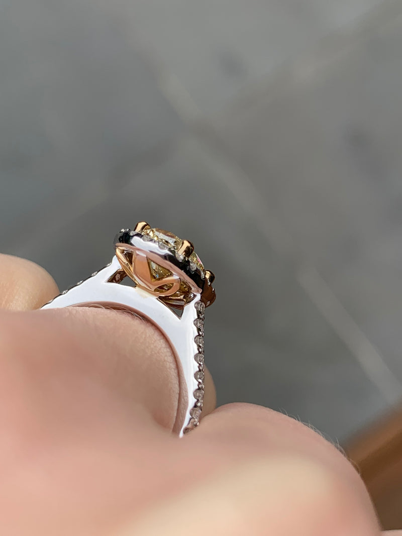 18ct Yellow and White Gold Fancy Yellow Oval Diamond Ring