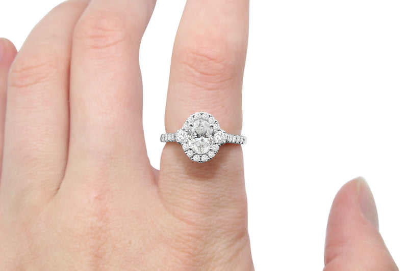 18ct White Gold Oval Halo Diamond Ring