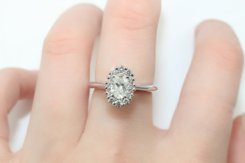 18ct White Gold Oval Halo Diamond Ring