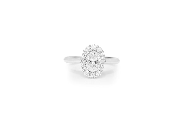 18ct White Gold Oval Halo Diamond Ring