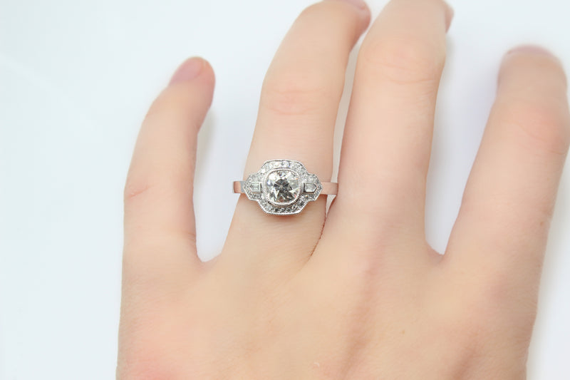 Platinum Old Cut Diamond Art Deco Style Ring
