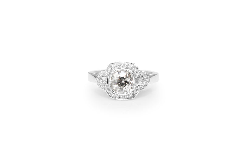 Platinum Old Cut Diamond Art Deco Style Ring