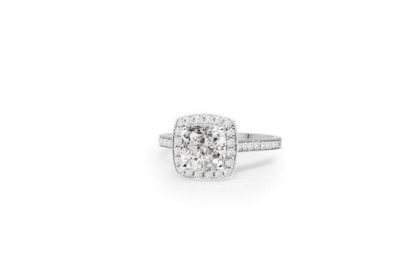 18ct White Gold Cushion Halo Diamond Ring