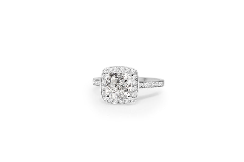18ct White Gold Cushion Halo Diamond Ring