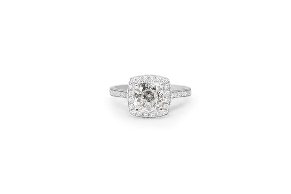 18ct White Gold Cushion Halo Diamond Ring