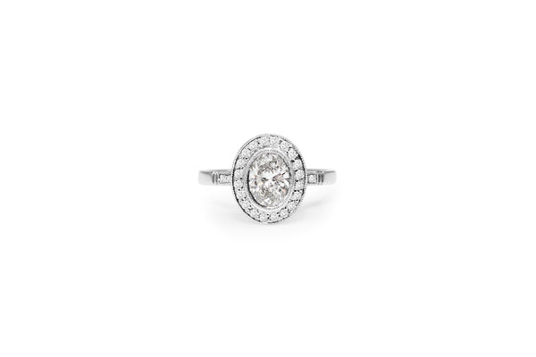 18ct White Gold Oval Diamond Halo Ring