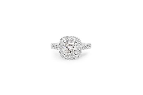 18ct White Gold Cushion Diamond Halo Ring