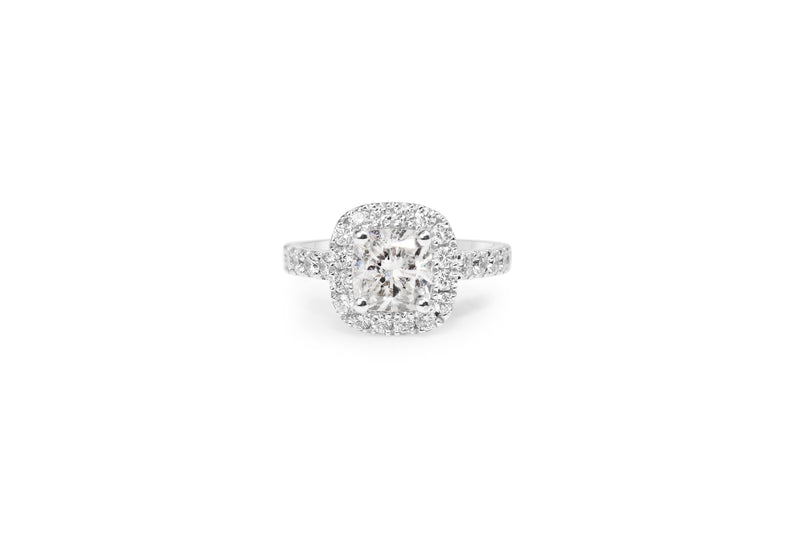 18ct White Gold Cushion Diamond Halo Ring