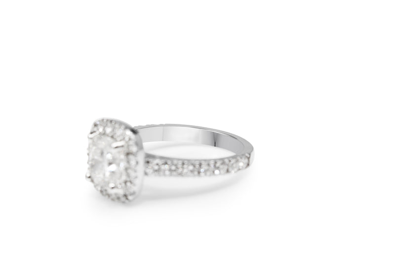 18ct White Gold Cushion Diamond Halo Ring