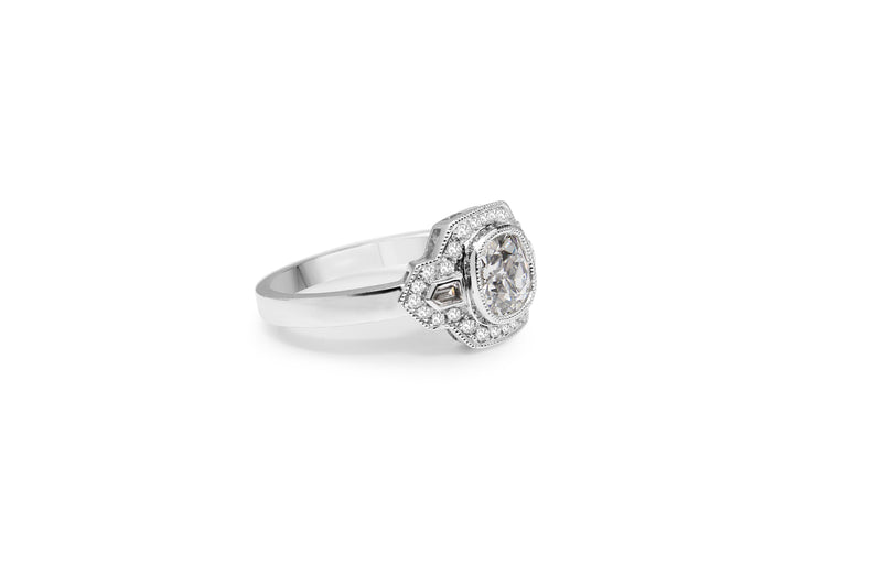 Platinum Old Cut Diamond Art Deco Style Ring