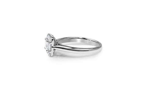 18ct White Gold Asscher Diamond Halo Ring