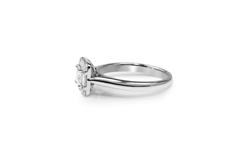 18ct White Gold Asscher Diamond Halo Ring