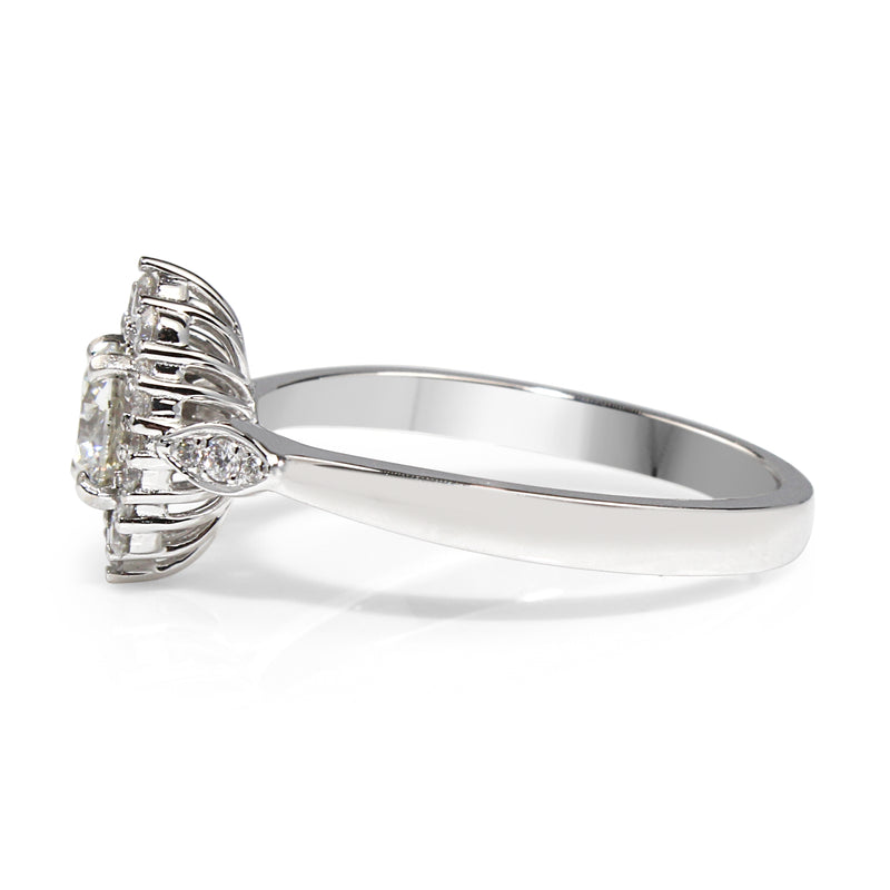 18ct White Gold Vintage Style Diamond Halo Ring