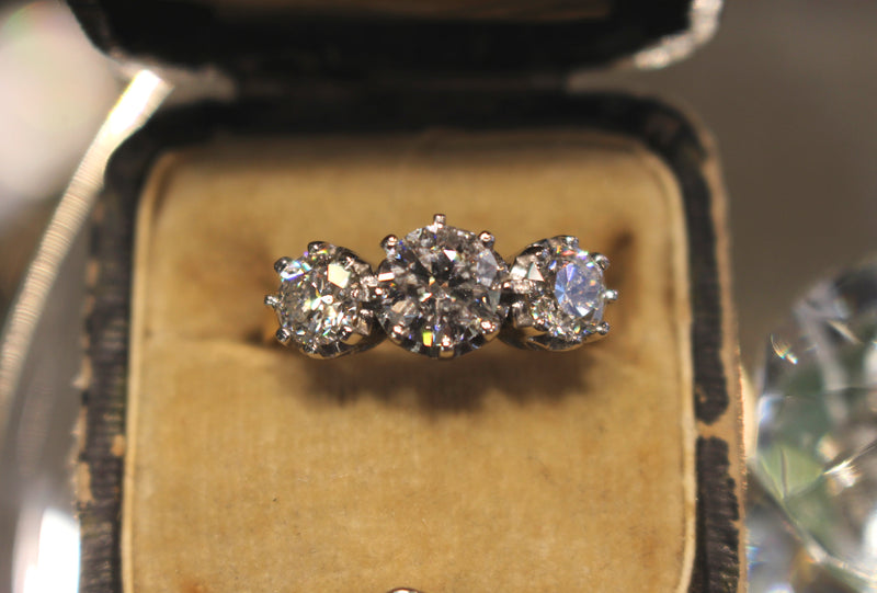 18ct White Gold Victorian Style 3 Stone Diamond Ring