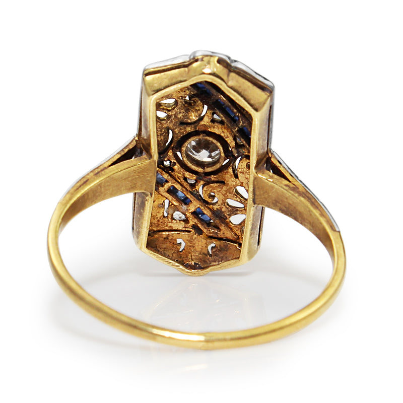 18ct White Gold Art Deco Diamond and Sapphire Ring