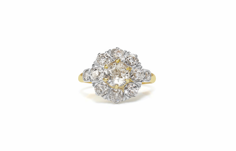 18ct Yellow and White Gold Old Cut Daisy Ring