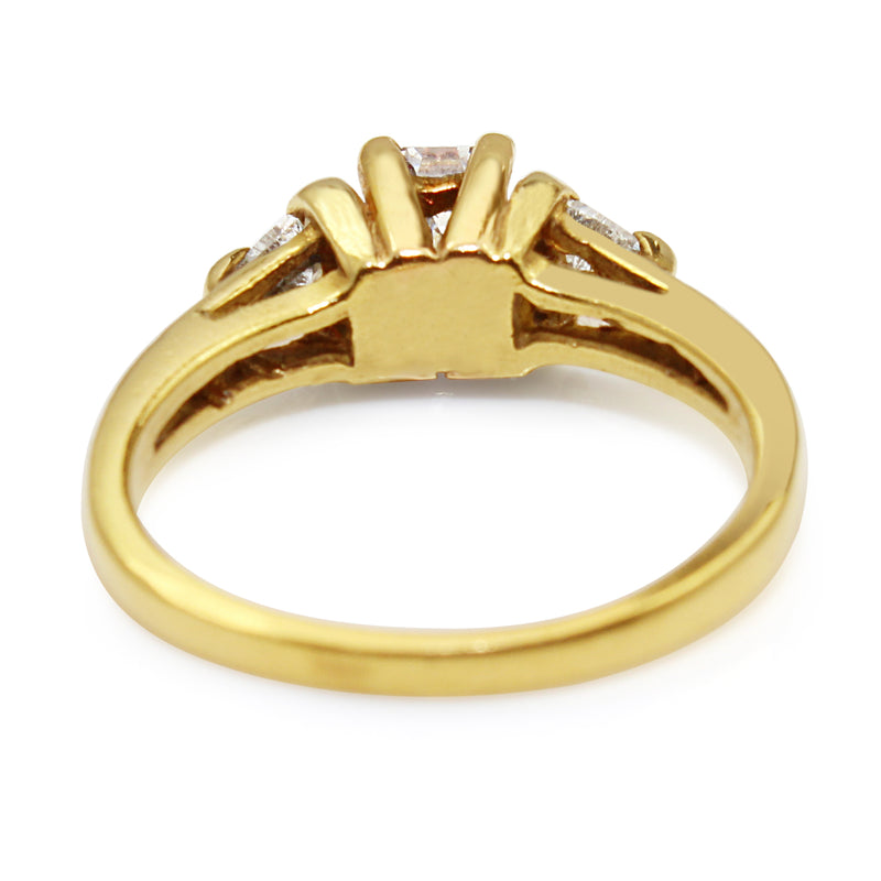 18ct Yellow Gold Emerald and Trillion 3 Stone Diamond Ring