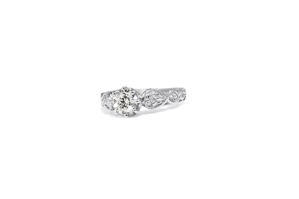 Platinum Engraved Diamond Solitare Ring