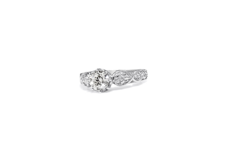 Platinum Engraved Diamond Solitare Ring