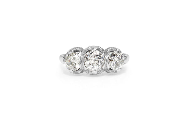 Platinum Vintage Old Cut Diamond 3 Stone