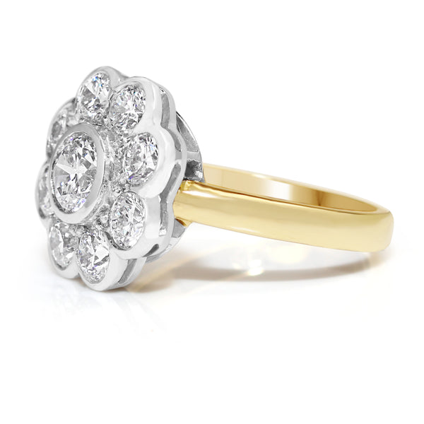 18ct Yellow and White Gold Daisy Diamond Ring