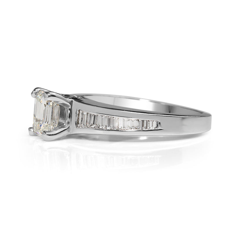 Platinum Emerald Cut Diamond Ring