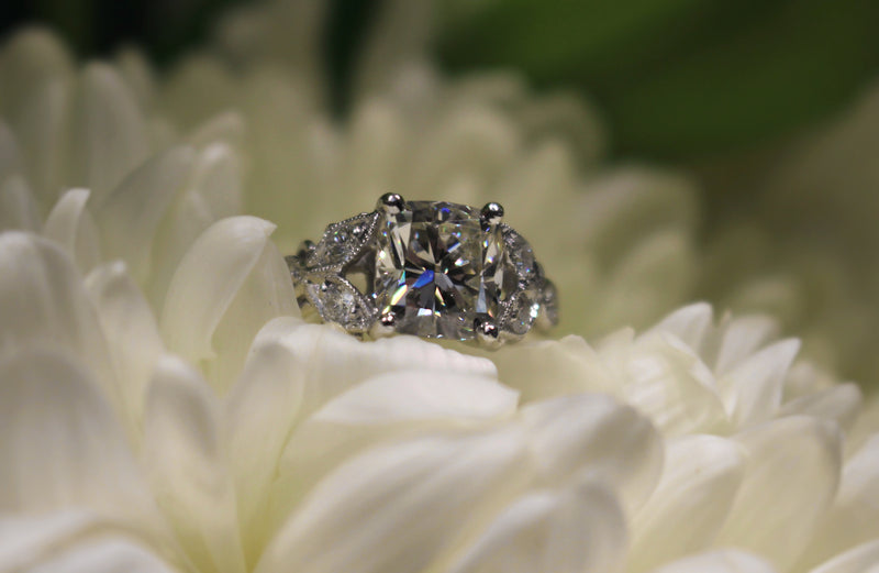 Platinum Cushion Vintage Style Diamond Ring