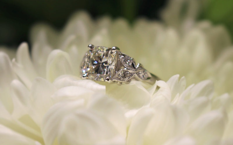 Platinum Cushion Vintage Style Diamond Ring