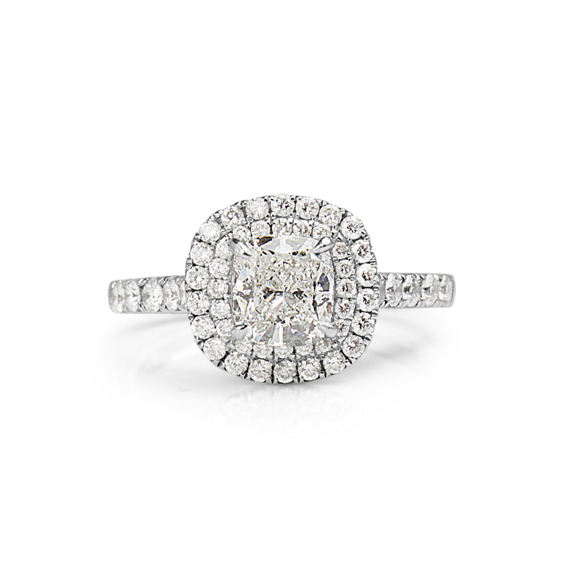 18ct White Gold Cushion Diamond Double Halo Ring